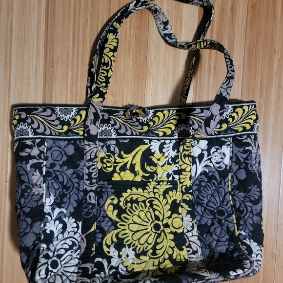 Vera Bradley Tote Bag Retired Baroque Pattern Black, White & Chartreuse - Picture 2 of 7